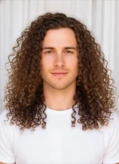 Curly Long rendered by HairGlam on a male model