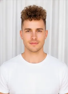 Curly Mohawk rendered by HairGlam on a male model