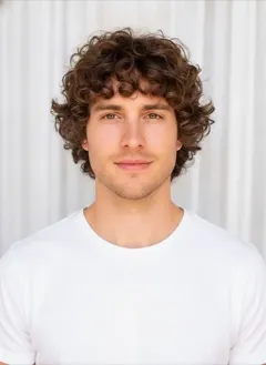 Curly Wolf Cut rendered by HairGlam on a male model