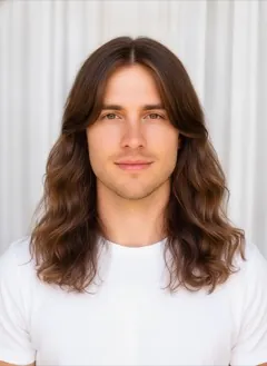 Curtain Bangs Long rendered by HairGlam on a male model