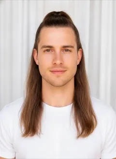 Half Up High Ponytail rendered by HairGlam on a male model