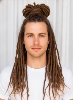 Half Up Locs Long rendered by HairGlam on a male model