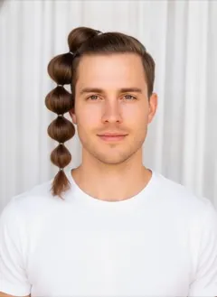 High Bubble Ponytail rendered by HairGlam on a male model