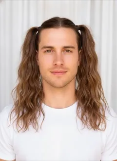 High Pigtails Wavy rendered by HairGlam on a male model