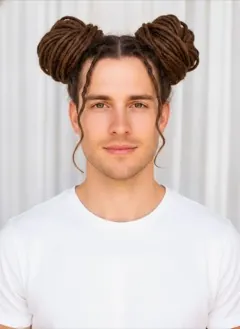 Loc Space Buns rendered by HairGlam on a male model