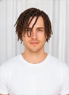 Mini Twists Side Part Bob rendered by HairGlam on a male model