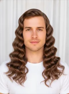 Pin Curls Long rendered by HairGlam on a male model