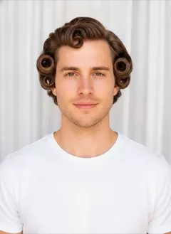 Pin Curls Mid rendered by HairGlam on a male model