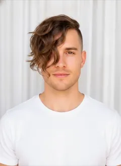 Sidecut Wavy rendered by HairGlam on a male model