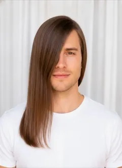Straight Side Part Long rendered by HairGlam on a male model