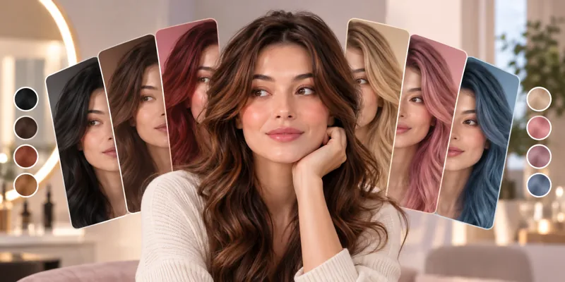 HairGlam Hair Colors: one woman, a fan of the same face in different hair colors