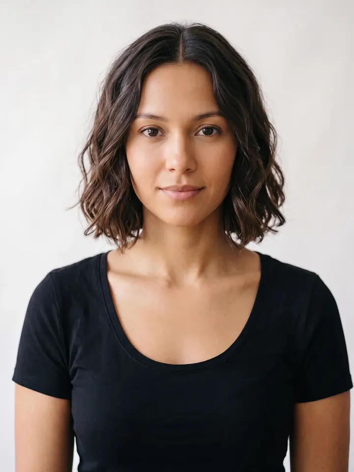 The same woman with a wavy bob, after